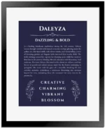 Daleyza personalized wall art with the story of your name in navy blue with black matte frame