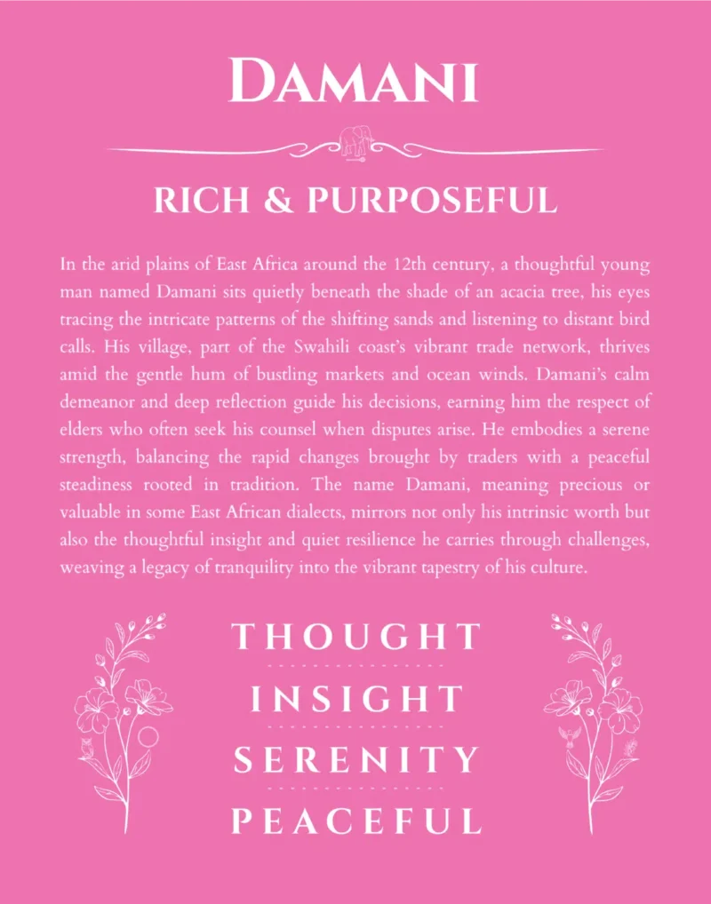 Damani name meaning gift print in pink