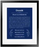 Damir custom name print for wall display in deep blue with black matte frame