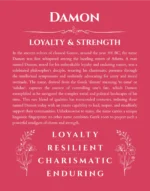 Damon name origin print with meaning and traits in red