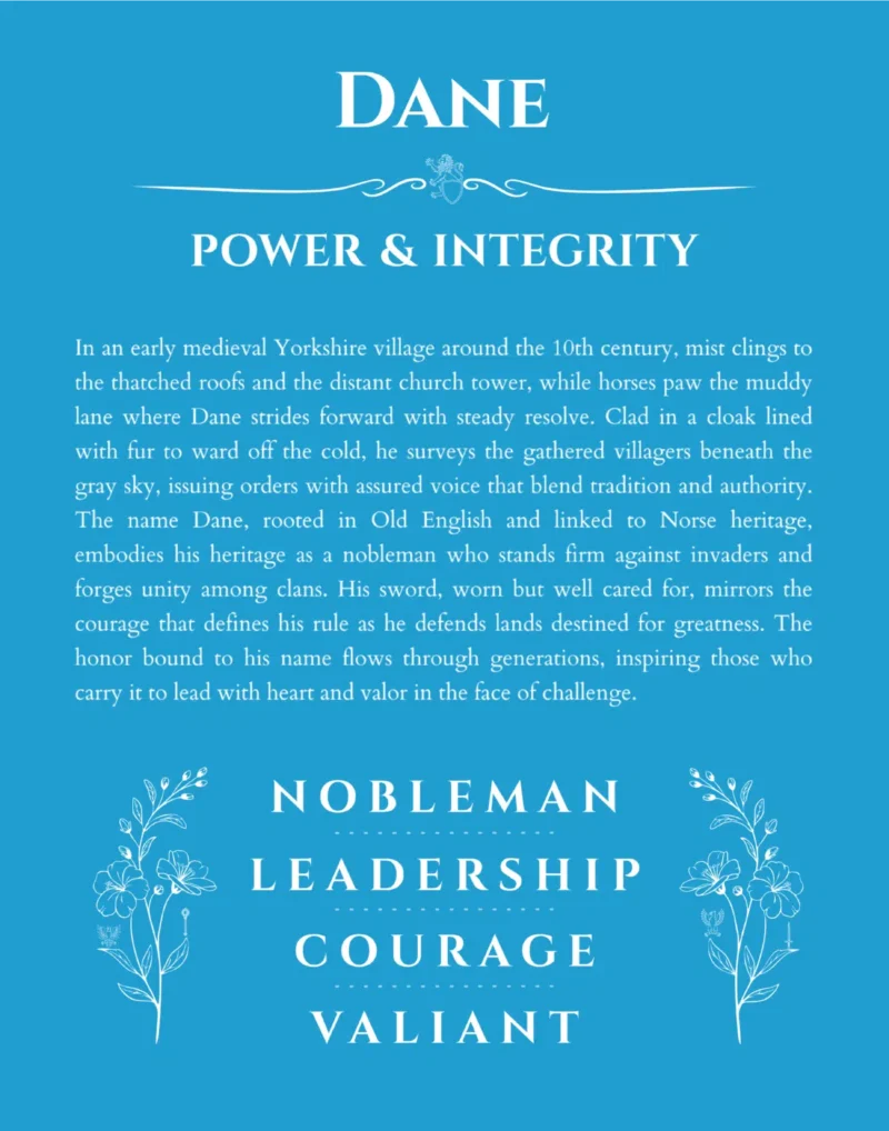 Dane personalized name meaning print in blue