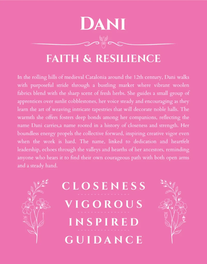Dani personalized name art with origin story in pink