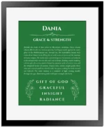 Dania custom name meaning print in dark green with black matte frame