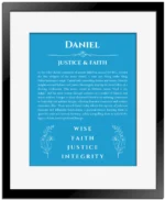 Daniel name meaning wall art by Get Your Story in blue with black matte frame