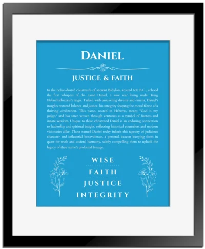 Daniel name meaning wall art by Get Your Story in blue with black matte frame