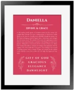 Daniella name meaning gift print in red with black matte frame