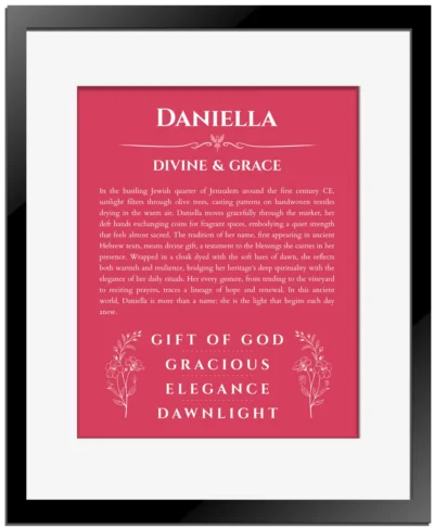 Daniella name meaning gift print in red with black matte frame