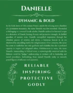 Danielle personalized name print with origin and traits in dark green