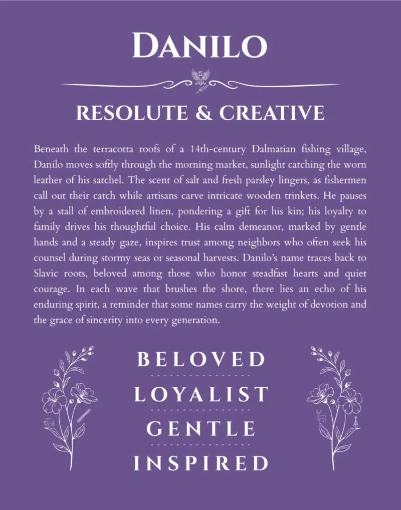 Danilo name meaning gift print in purple