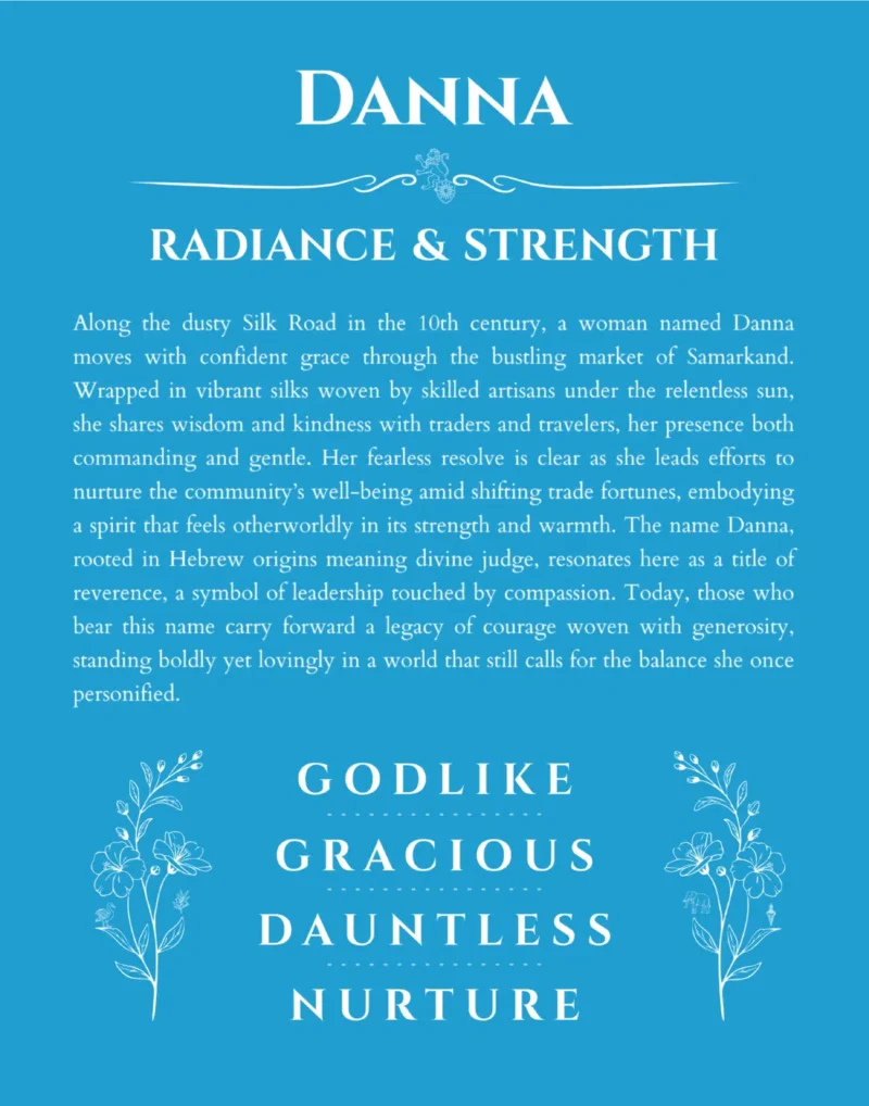 Danna personalized name print with origin and traits in blue