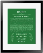 Danny custom name meaning print in dark green with black matte frame