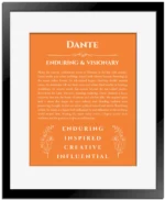 Dante name meaning wall art by Get Your Story in orange with black matte frame