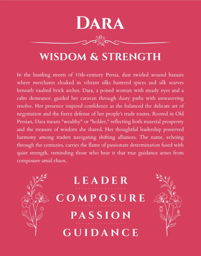 Dara personalized name art with origin story in red