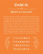 Darcie custom name art showing meaning and origin in orange