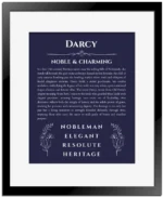 Darcy custom name print for wall display in navy blue with black matte frame