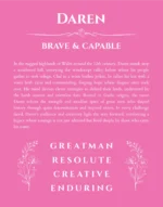 Daren name meaning wall art by Get Your Story in pink