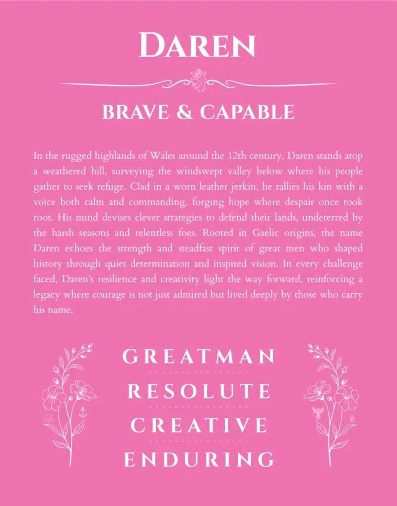 Daren name meaning wall art by Get Your Story in pink