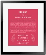 Dario name meaning gift print in red with black matte frame