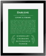 Darlene name meaning gift print in dark green with black matte frame