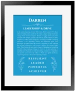 Darren custom name meaning print in blue with black matte frame