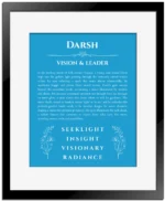 Darsh name meaning gift print in blue with black matte frame