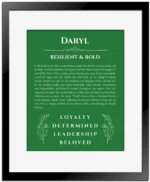 Daryl custom name print for wall display in dark green with black matte frame