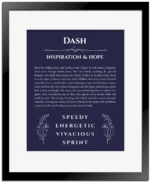 Dash custom name meaning print in navy blue with black matte frame