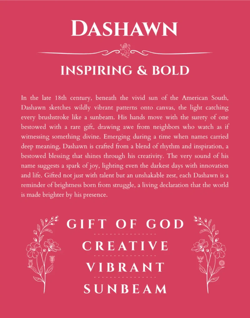 Dashawn name origin print with meaning and traits in red