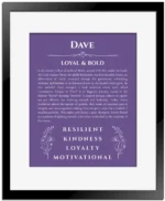 Dave custom name meaning print in purple with black matte frame