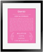 David personalized name meaning print in pink with black matte frame