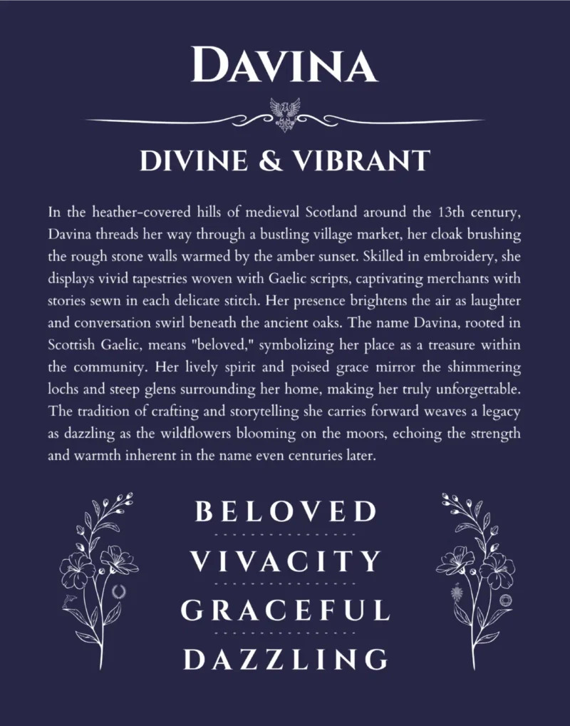 Davina name meaning wall art by Get Your Story in navy blue