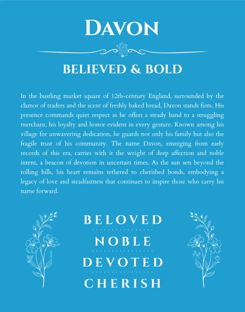 Davon personalized wall art with the story of your name in blue