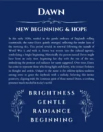 Dawn personalized name print with origin and traits in deep blue