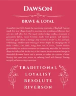 Dawson name origin print with meaning and traits in red