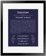 Daxton name meaning gift print in navy blue with black matte frame