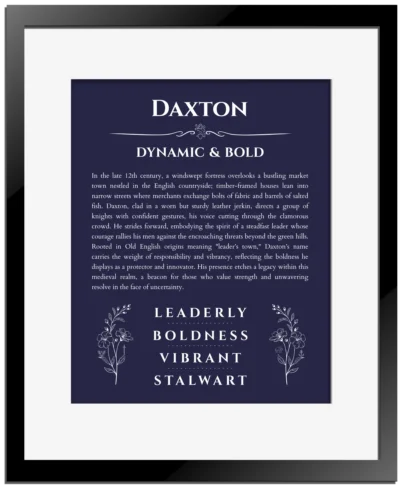 Daxton name meaning gift print in navy blue with black matte frame