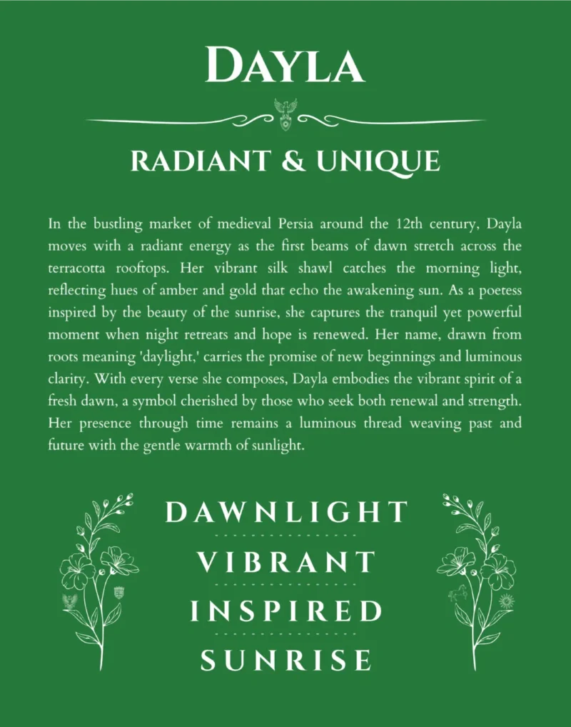Dayla personalized wall art with the story of your name in dark green