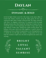 Daylan name origin print with meaning and traits in dark green
