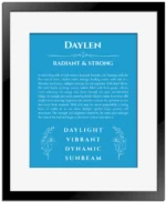 Daylen name meaning wall art by Get Your Story in blue with black matte frame