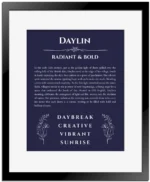 Daylin custom name meaning print in navy blue with black matte frame