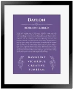 Daylon custom name meaning print in purple with black matte frame