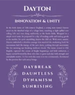 Dayton name origin print with meaning and traits in purple
