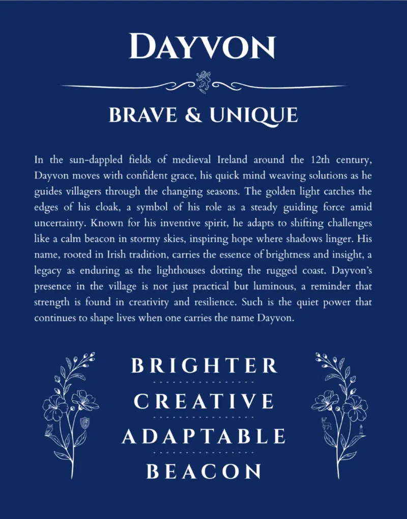 Dayvon custom name print for wall display in deep blue