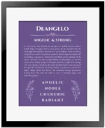 Deangelo name meaning gift print in purple with black matte frame