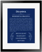 Deanna custom name meaning print in deep blue with black matte frame