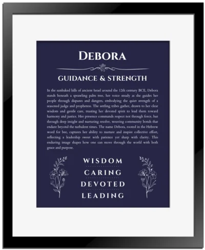 Debora custom name art showing meaning and origin in navy blue with black matte frame