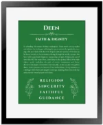 Deen custom name meaning print in dark green with black matte frame