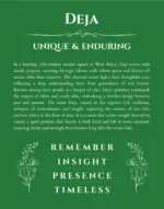 Deja custom name art showing meaning and origin in dark green