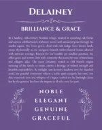 Delainey personalized wall art with the story of your name in purple