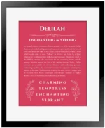 Delilah custom name meaning print in red with black matte frame